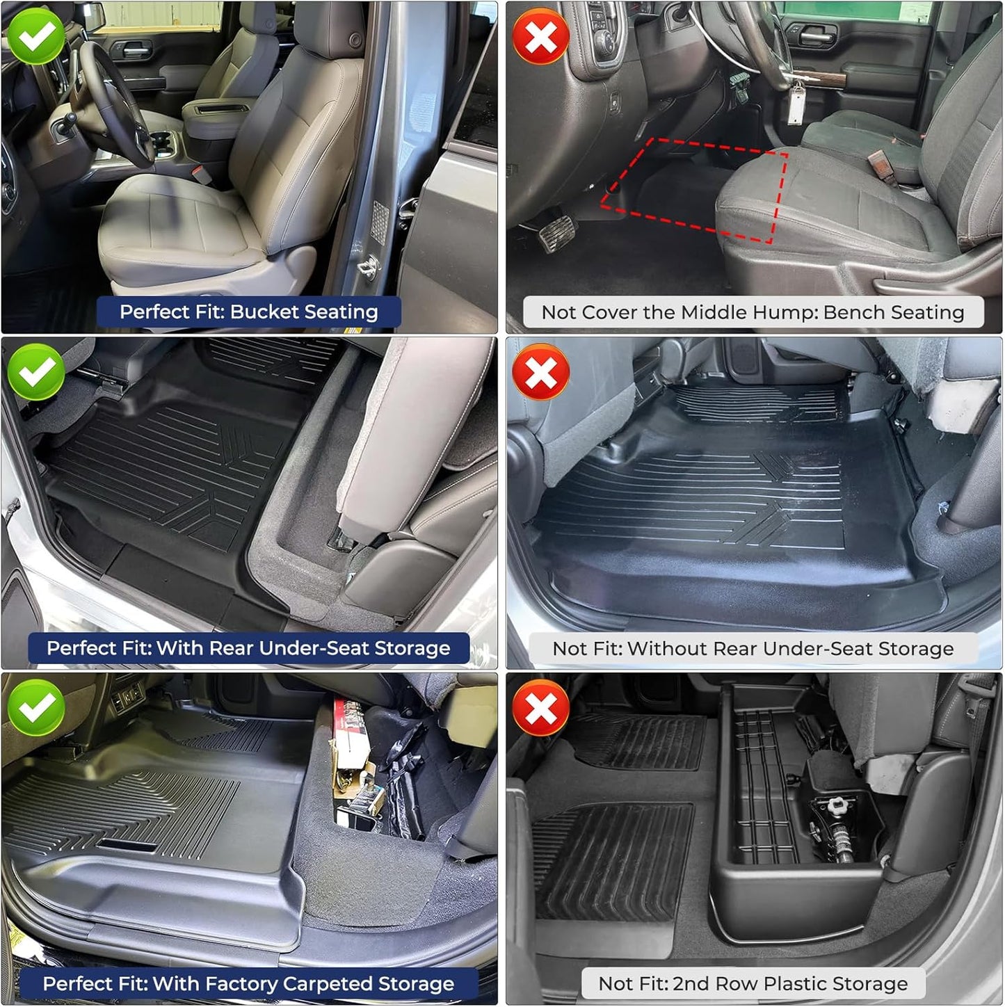 TPE All-Weather Floor Mats for 2019-2026 Chevy/GMC Crew Cab (Bucket Seats, w/Under-Seat Storage)