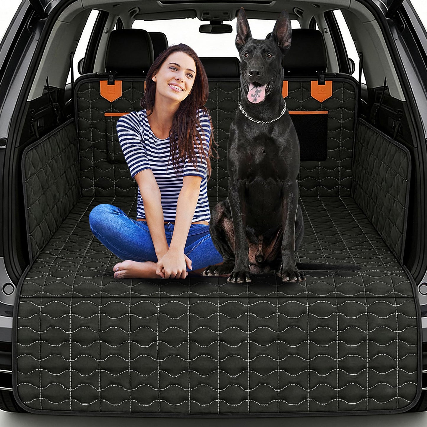 Waterproof Dog Cargo Liner - Large Universal Fit w/Bumper Flap, Non-Slip Scratchproof for SUV/Sedan/Van (Black)