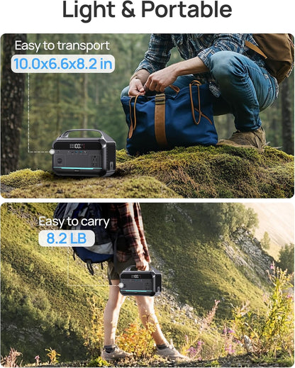 Portable Power Station 600W Surge, 288Wh (90,000mAh) LiFeP04 Battery, Solar Generator with 350W AC Outlets, 8.2LB Power Bank for Outdoor Camping, CPAP, Home & Emergency