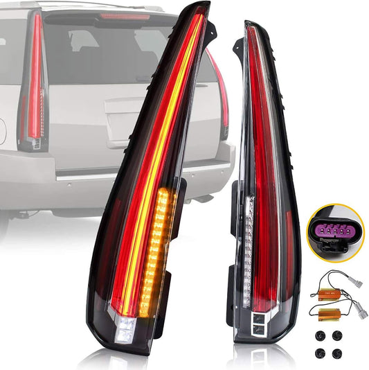YUANZHENG Full LED Tail Lights Assembly for [GMC Yukon, Chevrolet Tahoe Suburban 3rd Gen SUV 2007-2014 (NO Need Bulbs)] Rear Tail Lamps with Amber Turn Signal, YAB-KLD-0156B (Red)