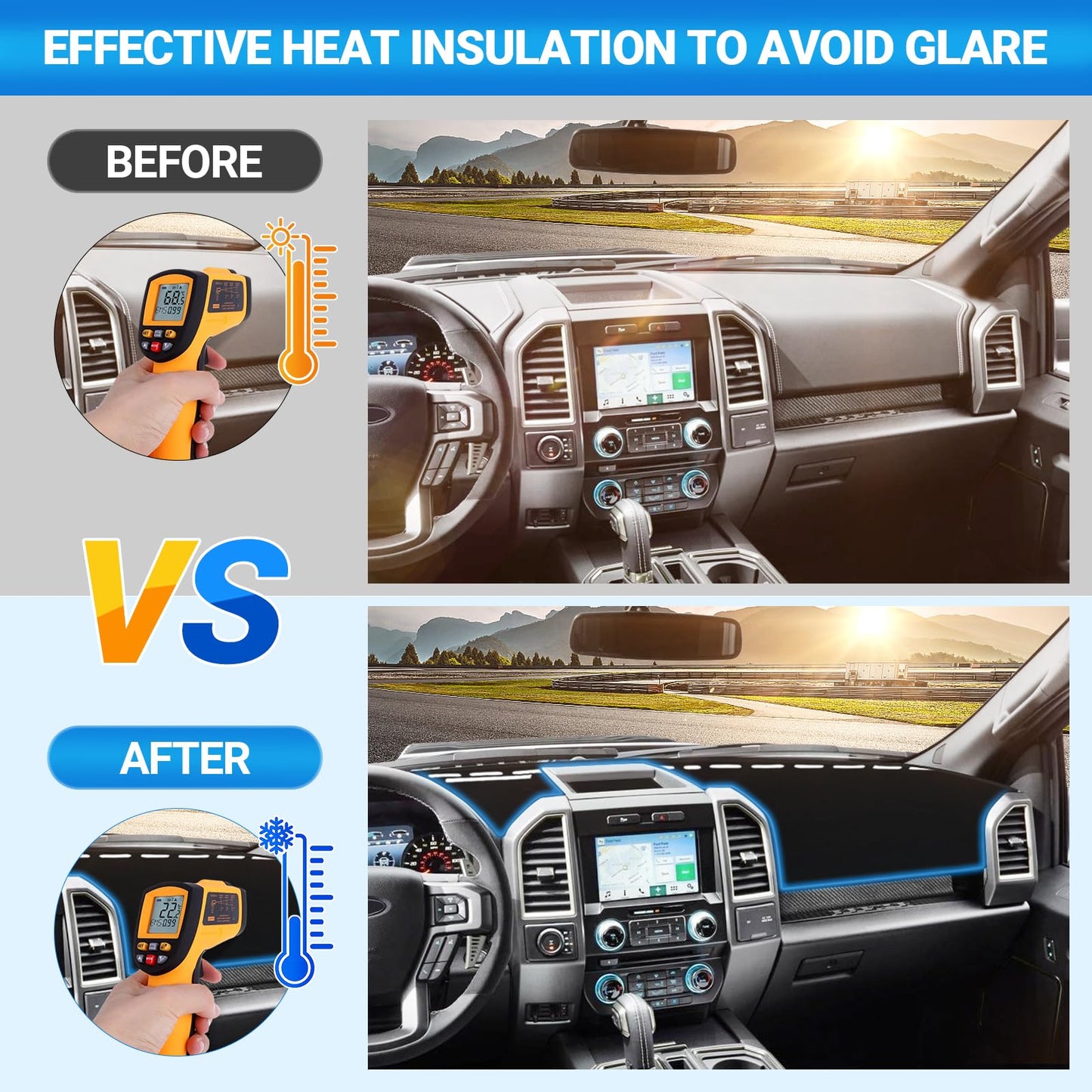 Dash Cover for 2015-2020 Ford F-150 - Felt Dash Mat, UV Protection, Non-Slip