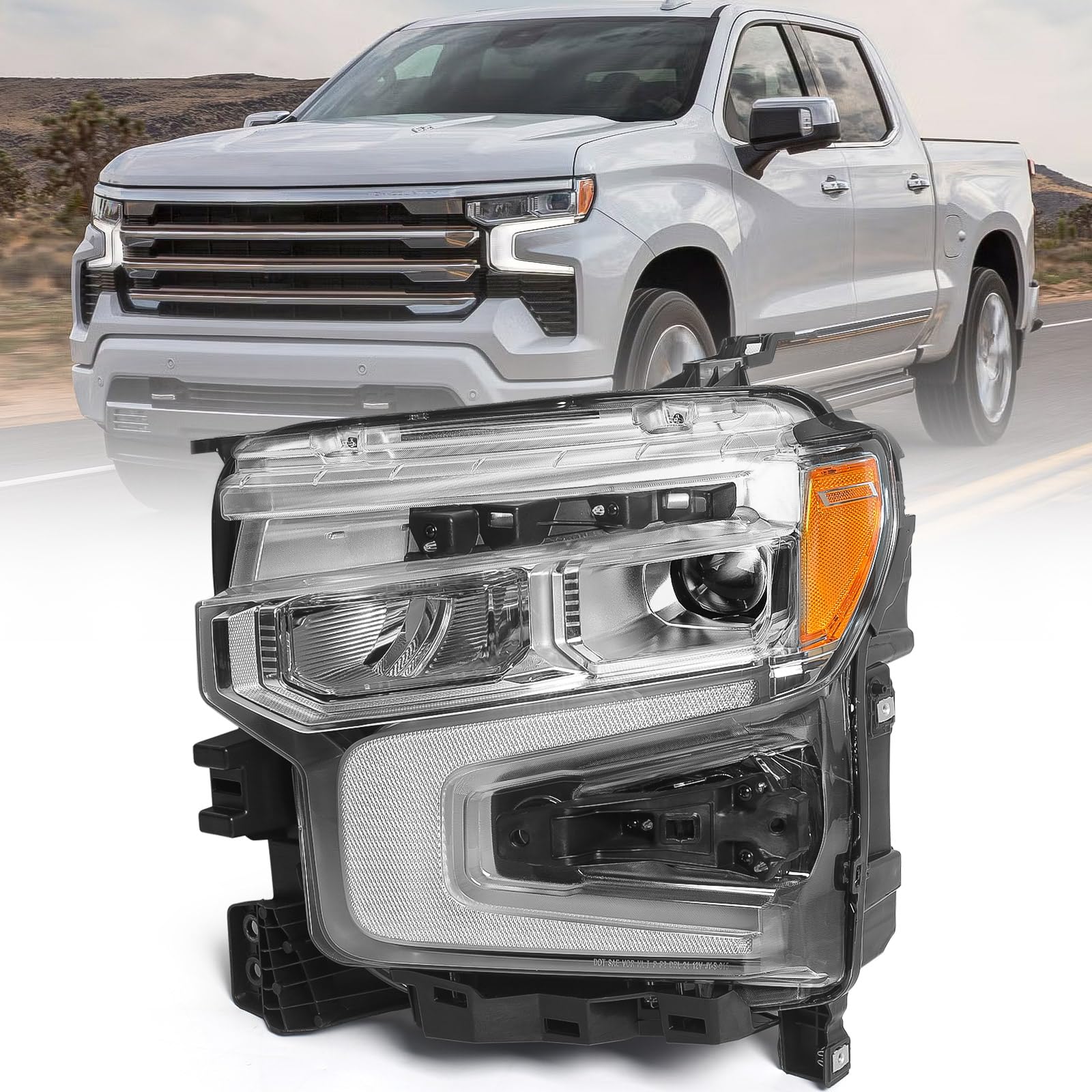 Huray LED Headlight for Chevy Silverado 1500 2022 2023 2024 ZR2 Model LED Head Lamp (Black, Driver Side (Left))