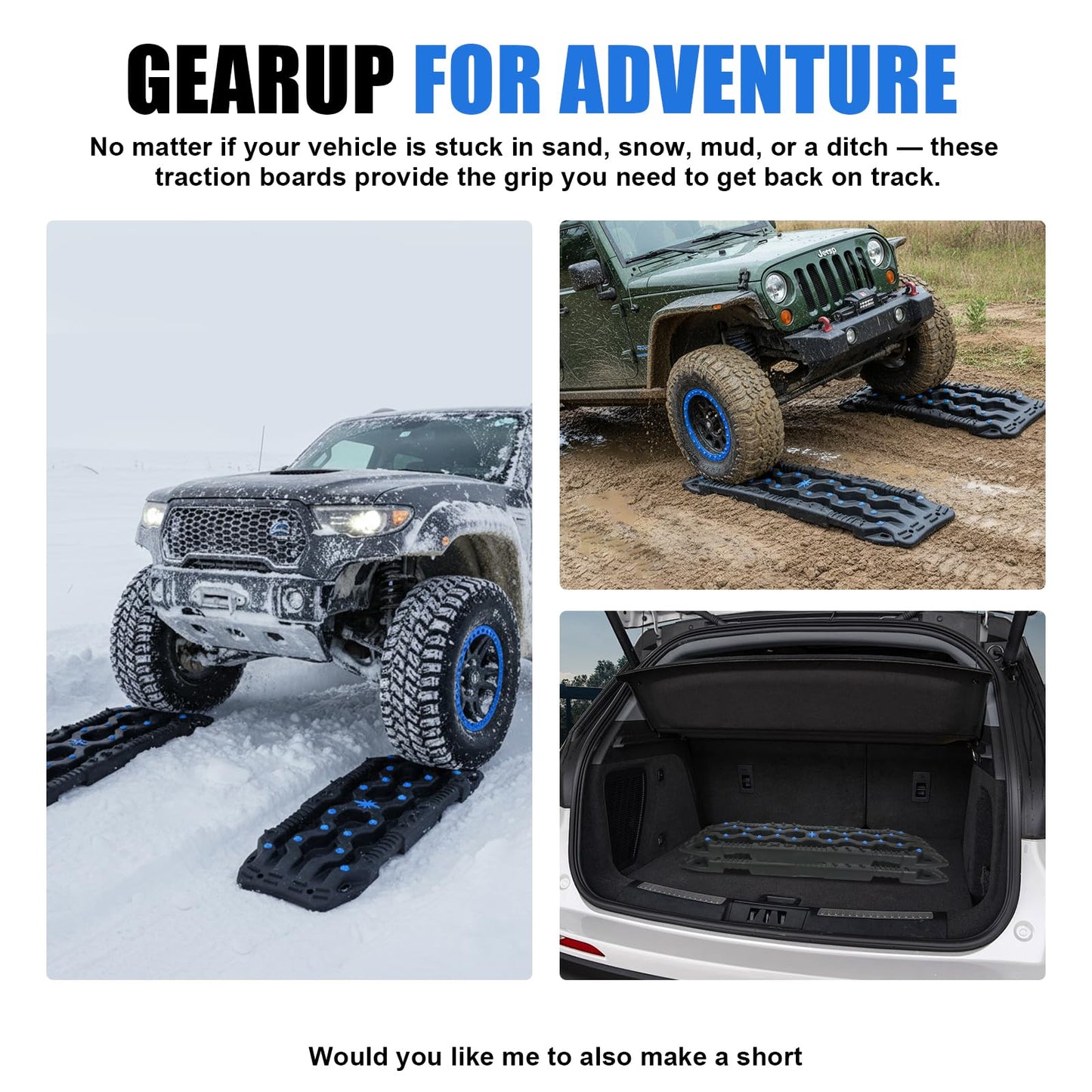 Off-Road Traction Boards with Jack Base - Heavy-Duty Recovery Tracks for 4x4/SUV/Truck (Large)