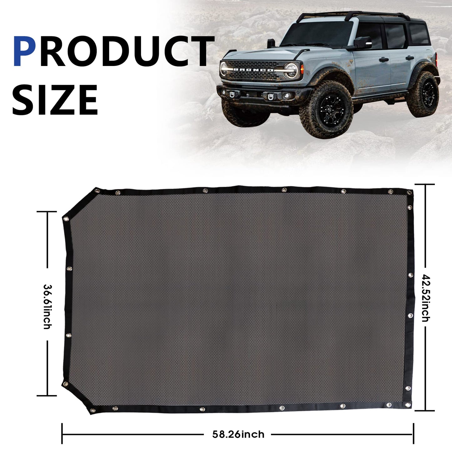 Full Mesh Bikini Sun Shade for 2021-2026 Ford Bronco 4-Door - UV & Wind Protection (Black)