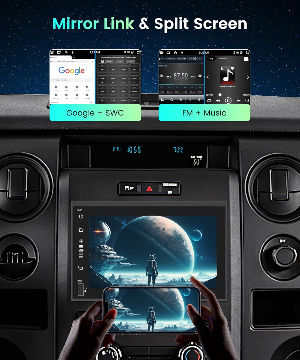 Podofo 2G 64G Radio for Ford F150 F250 F350 Fusion Edge Explorer Expedition Car Stereo,7inch 1080p IPS Touchscreen F-150 Stereo with Wireless Carplay Android Auto GPS WiFi FM/RDS EQ Backup Camera