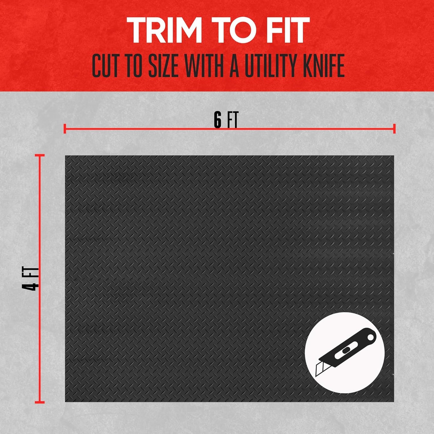 Universal 4'x6' Truck Bed Mat - All-Weather Heavy-Duty Rubber, Trim-to-Fit for Pickup/Van/SUV (Black)