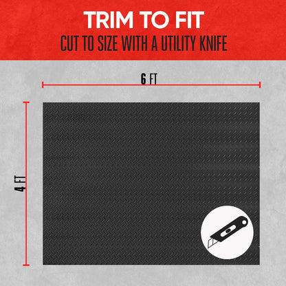 Universal 4'x6' Truck Bed Mat - All-Weather Heavy-Duty Rubber, Trim-to-Fit for Pickup/Van/SUV (Black)