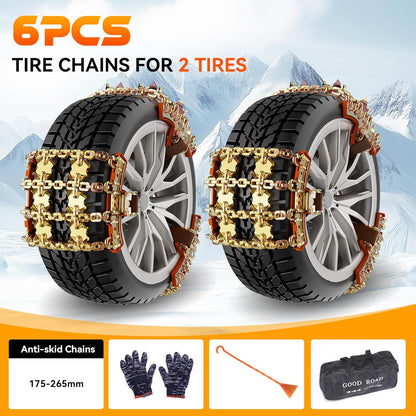 Universal Adjustable Snow Chains (6-Pack) - Fit Tire Width 175-265mm