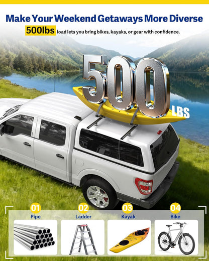 500 lb Truck Topper Ladder Rack (60" Aluminum) - Black for Van/Truck Cap