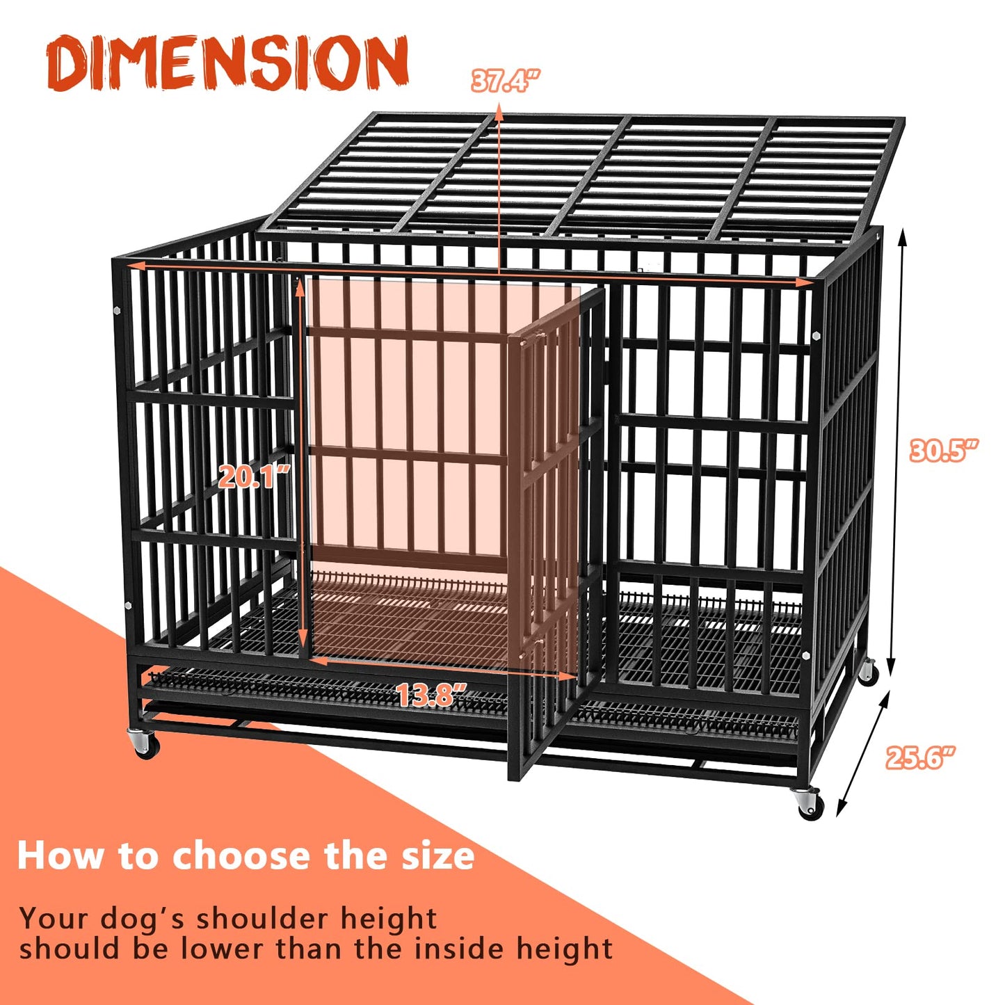 Escape Proof Dog Cage Kennel with Lockable Wheels with Removable Tray