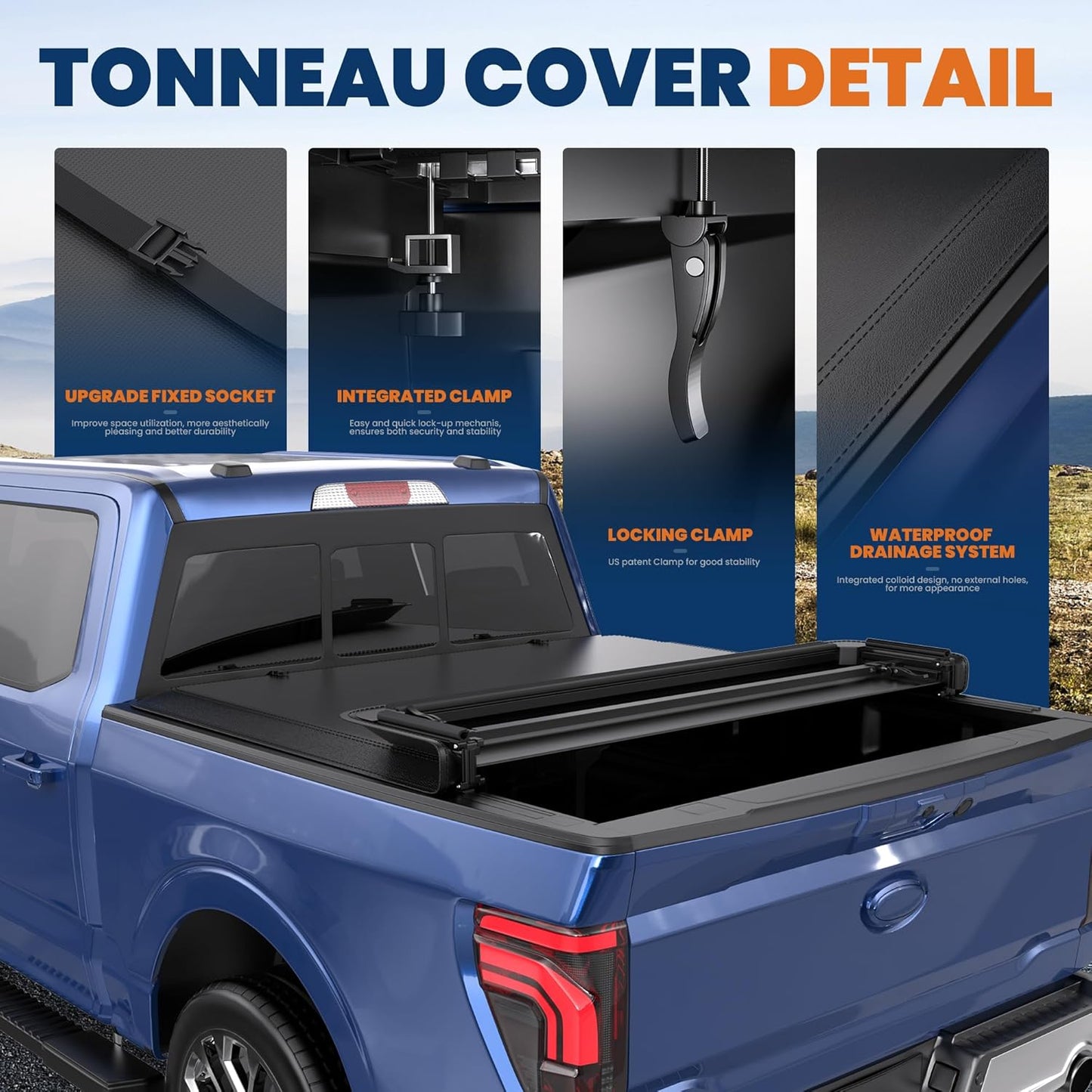 Quad 4-Fold 6.5 FT Soft Folding Truck Bed Tonneau Cover Compatible with 2015-2025 Ford F150 F-150 Bed Fourth Fold Styleside Truck Bed Cover
