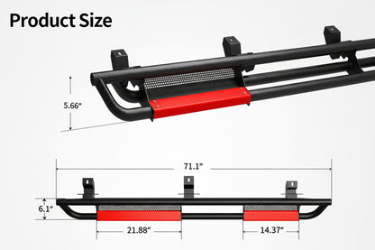 6" Running Boards for 2018-2026 Jeep Wrangler JL 4-Door - Black & Red