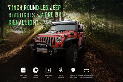 DOT Approved 7" LED Headlights for Jeep Wrangler 1997-2018 - with DRL & Signals
