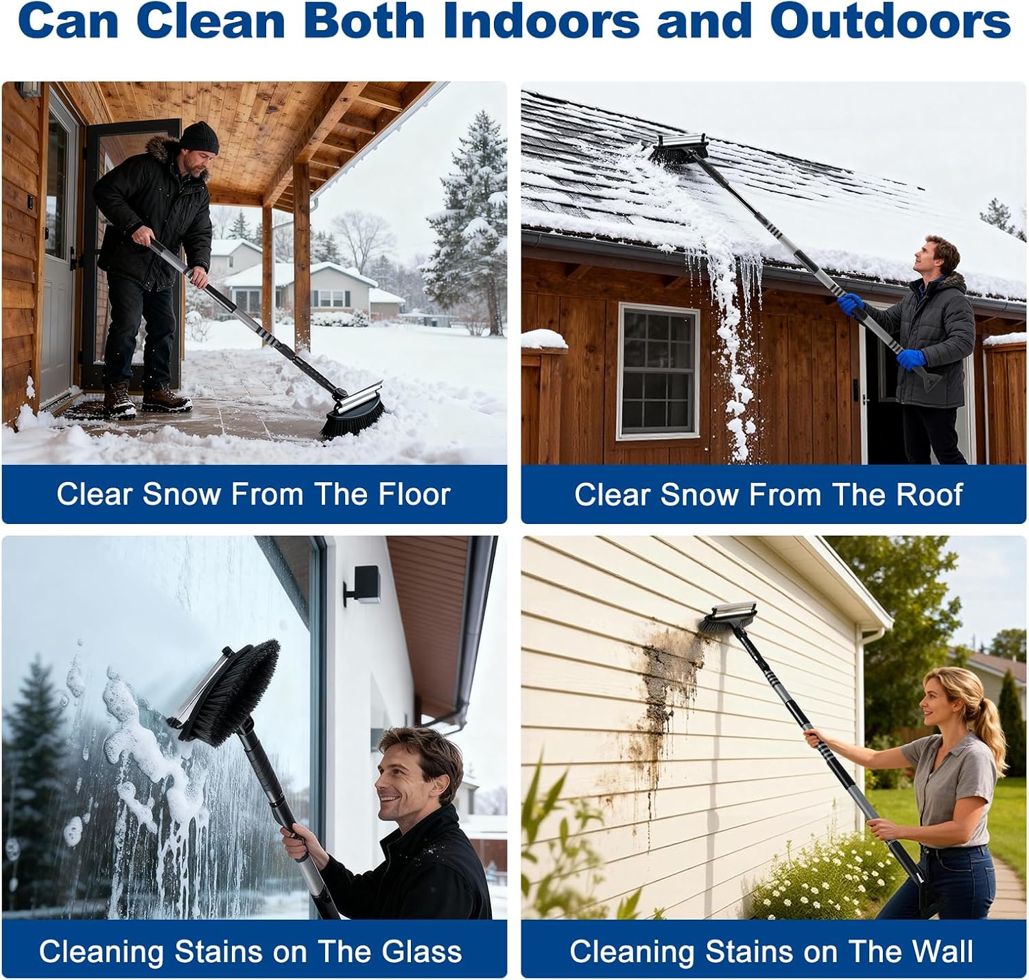 72" Extendable Long Snow Brush with Ice Scraper for Car Truck SUV Van - Soft Squeegee with 270° Pivoting Brush Head for Windshield Window - Snow Scraper & Antifreeze Gloves for Car Winter Accessories