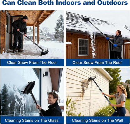 72" Extendable Long Snow Brush with Ice Scraper for Car Truck SUV Van - Soft Squeegee with 270° Pivoting Brush Head for Windshield Window - Snow Scraper & Antifreeze Gloves for Car Winter Accessories