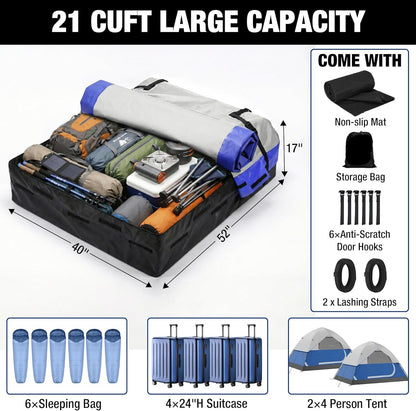 21ft³ Rooftop Cargo Carrier - Waterproof 840D PVC, Anti-Slip Mat, 6 Door Hooks, Storage Bag
