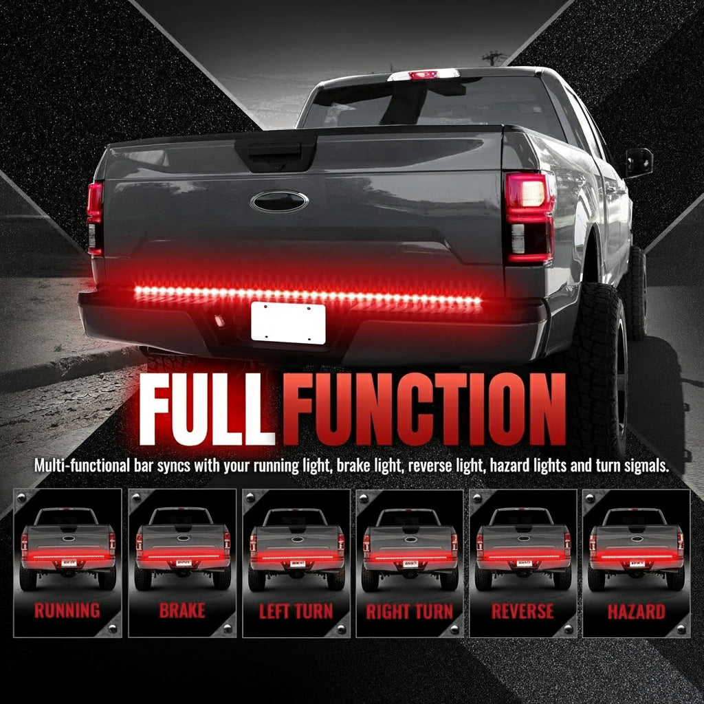 OPT7 60" Redline Parlux Single Row LED Tailgate Light Bar w/Red Turn Signal, Rigid Aluminum Frame Strip – Fits 2005–2014 F150, RAM, Silverado/Sierra 1500 – Full Functions: Brake, Reverse, Running