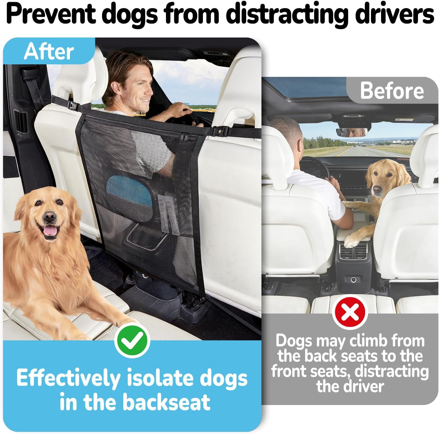 Pet Barrier with Large Zipper Storage - Car/SUV/Truck Divider Net for Dogs