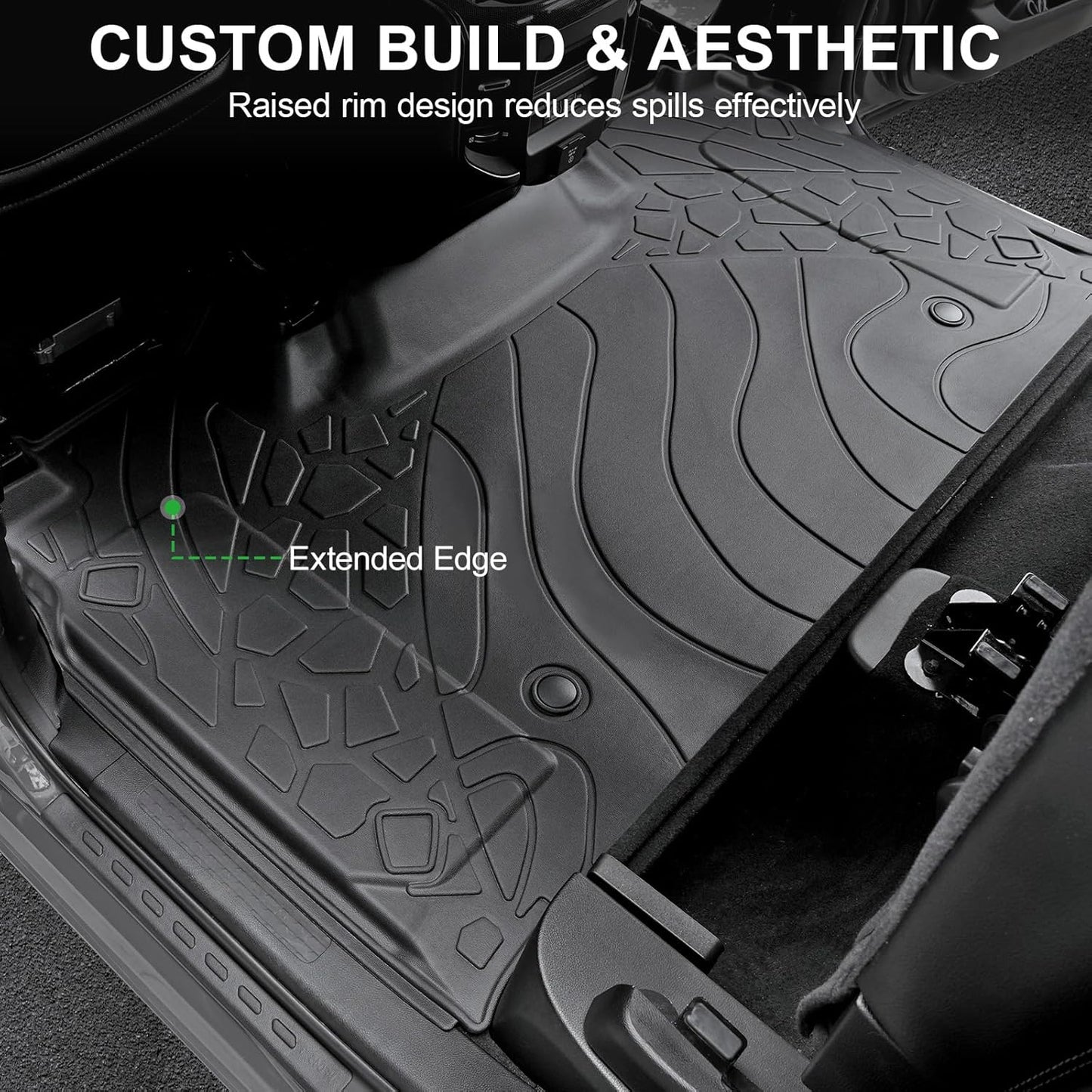 Car Floor Mats Fit for Dodge Ram 1500 Crew Cab 2019-2024 New Body (NOT Classic Models) Rear Row with Under-seat Storage, All Weather Truck Floor Liners Front & 2nd & Door Sill Guards Black Accessories