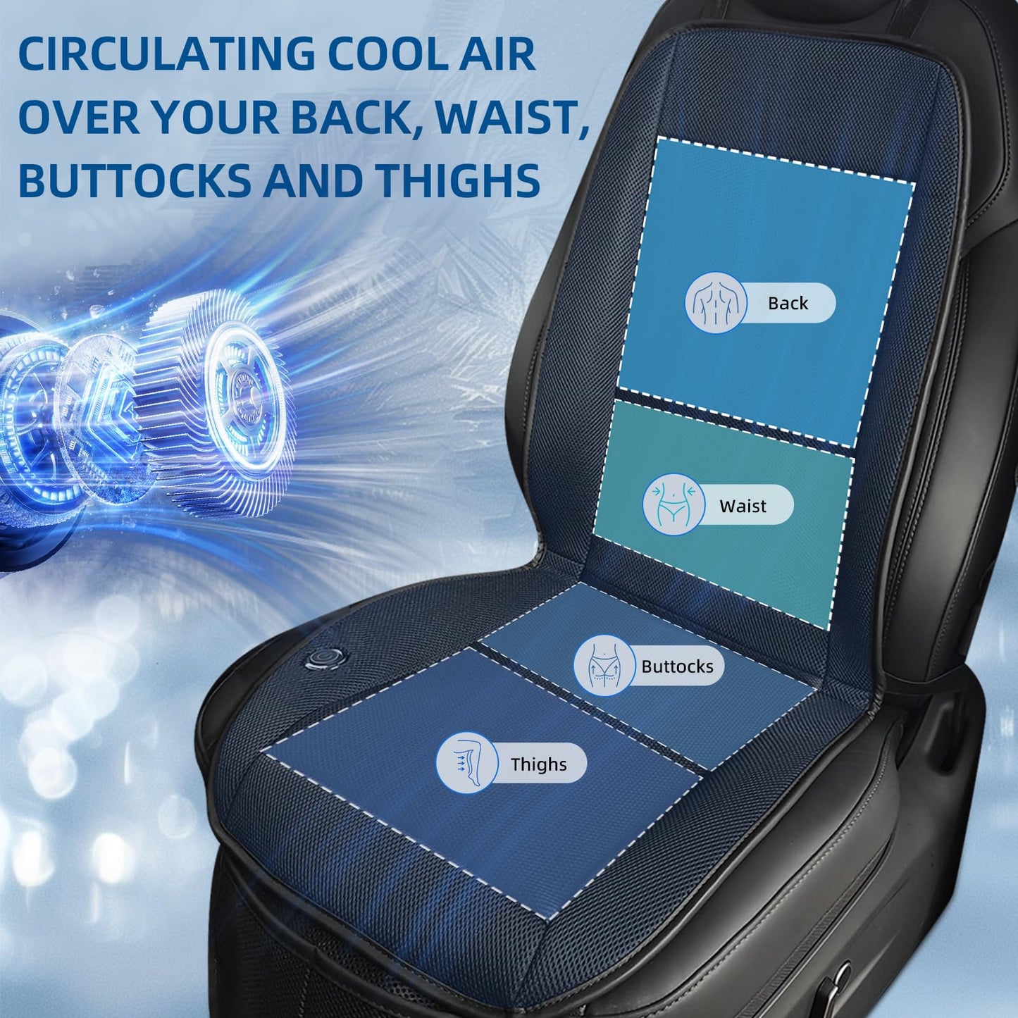 Ventilated Car Seat Cooler with Turbo Fan, 3-Speed Adjustable Airflow