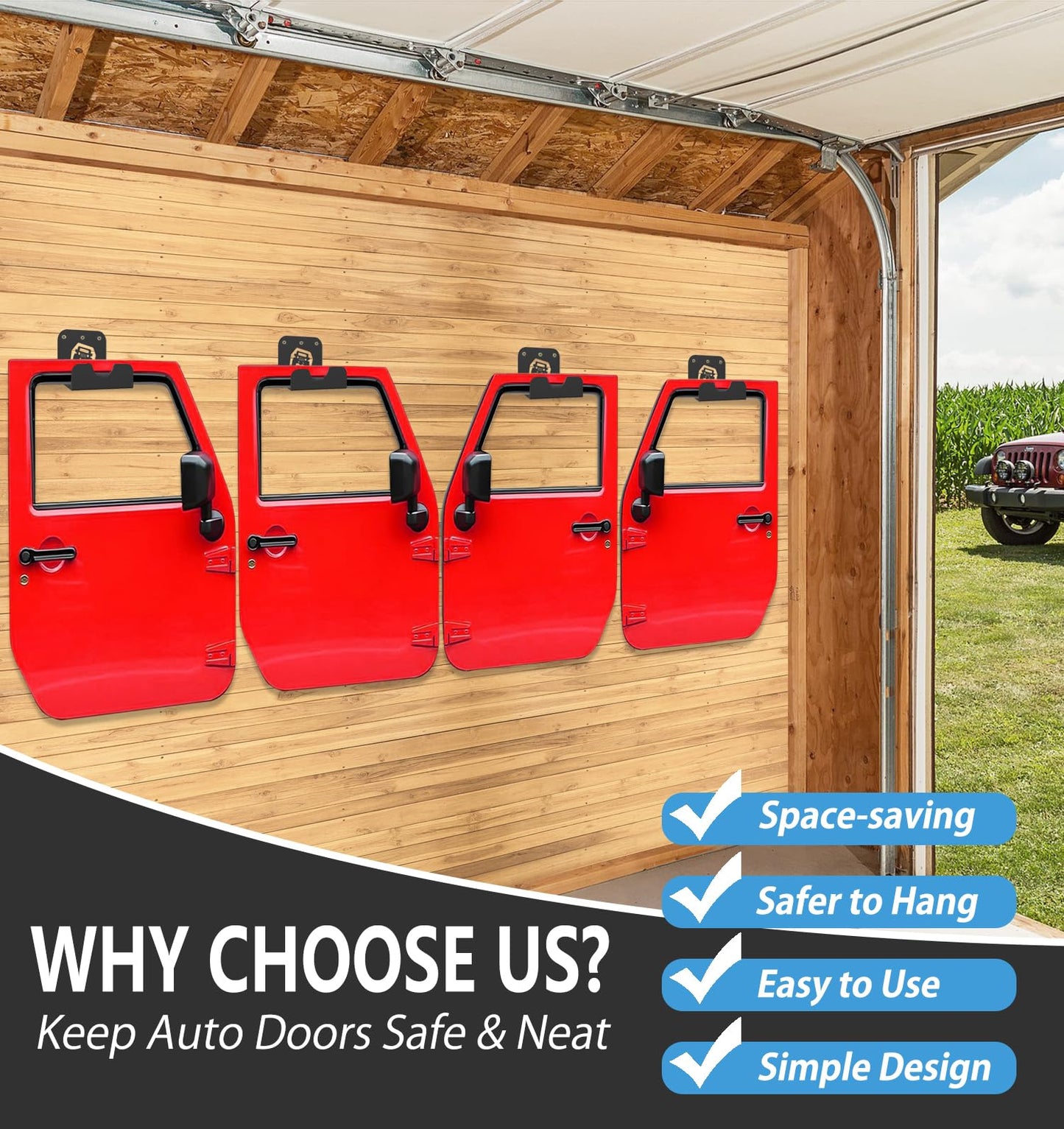 Heavy-Duty Door Storage Hangers (4-PCS) with Rubber Mount for 1956-2021 Jeep Wrangler & Gladiator
