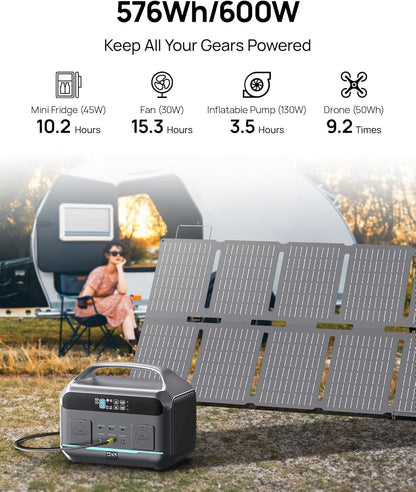 Solar Generator 600W (1200W Surge), Portable Power Station with 100W Solar Panel, 576Wh (180,000mAh) LFP Battery with AC & DC Outlets, 1Hour Fast Charging for Home & Emergency, Camping & RVs, CPAP