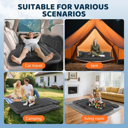 Inflatable SUV Air Mattress with Pump & Pillows - Foldable Travel Bed for Back Seat