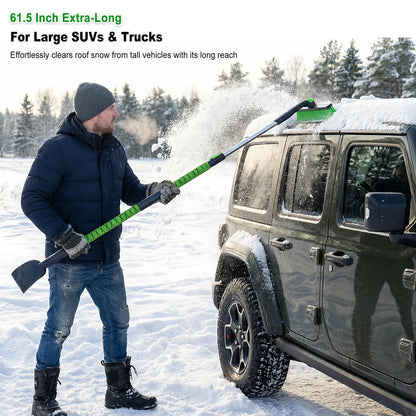 45" Extendable Snow Brush with Wide Ice Scraper - 360° Pivot, Green