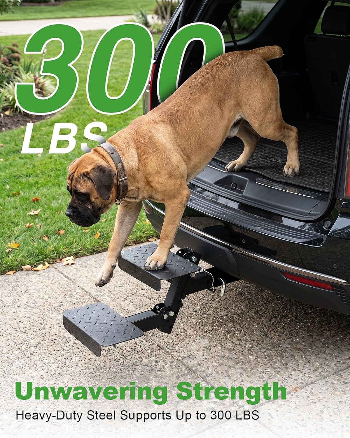 Heavy-Duty Foldable 2-Step Dog Hitch for 2" Receiver - Adjustable Height, Universal for SUV/Truck/RV