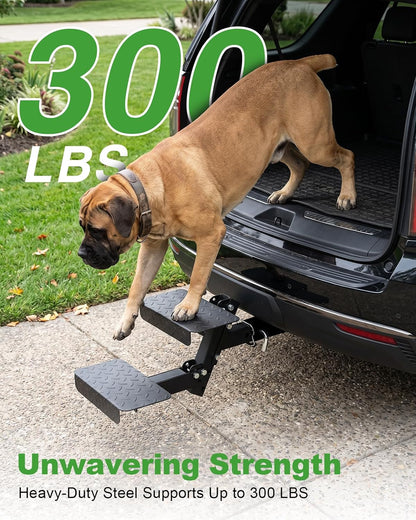 Heavy-Duty Foldable 2-Step Dog Hitch for 2" Receiver - Adjustable Height, Universal for SUV/Truck/RV