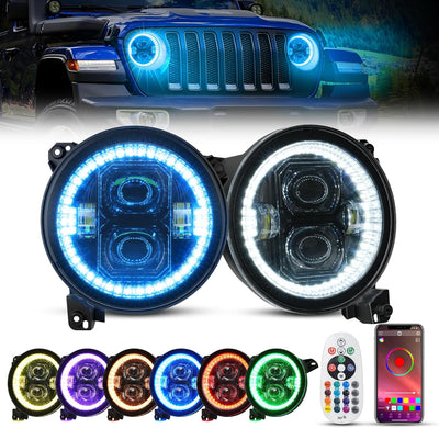 9" RGB Halo LED Headlights with APP Control for Jeep JL & Gladiator JT (2018-2025)
