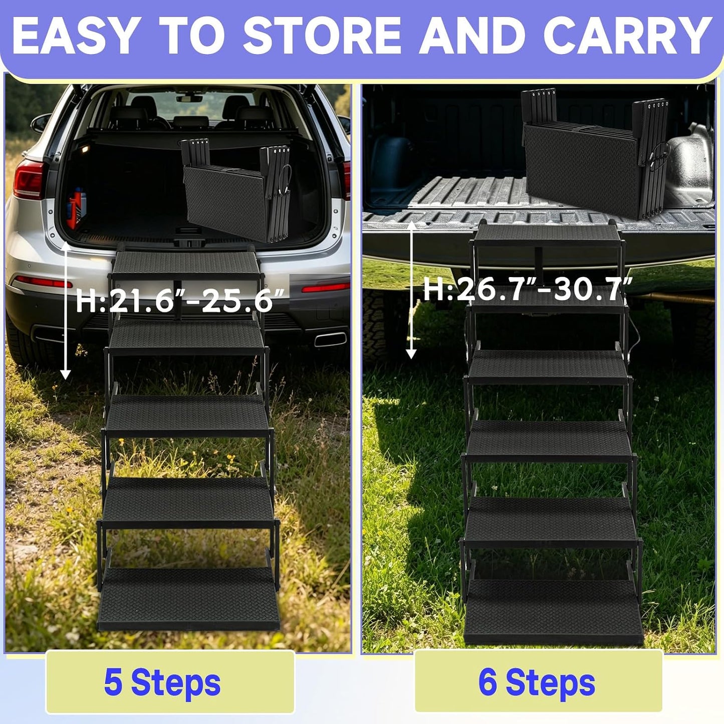 5-Step Foldable Dog Stairs - 25.6" H, 350 lb Capacity for Large Dogs (Car/Truck)