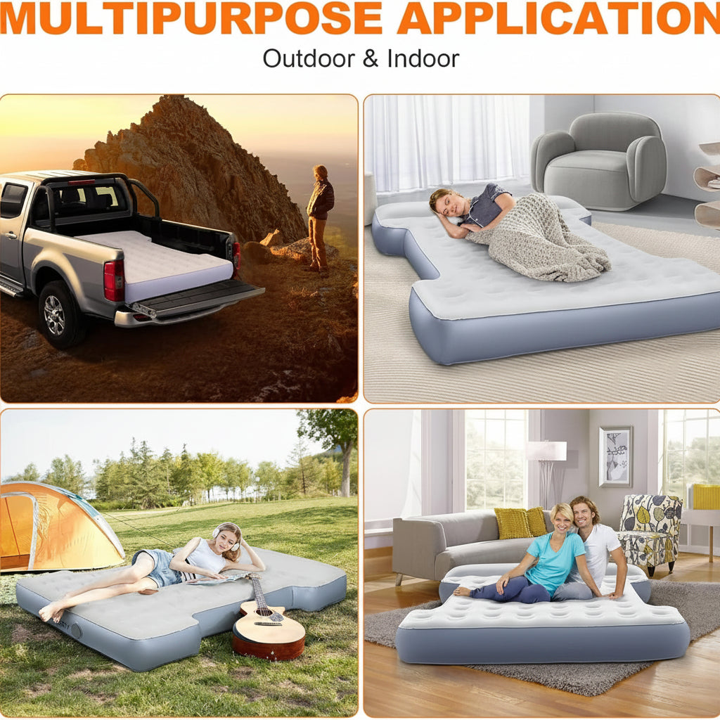Inflatable Truck Bed Mattress for 6-6.5ft Short Beds - Full Size, w/Wireless Rechargeable Air Pump