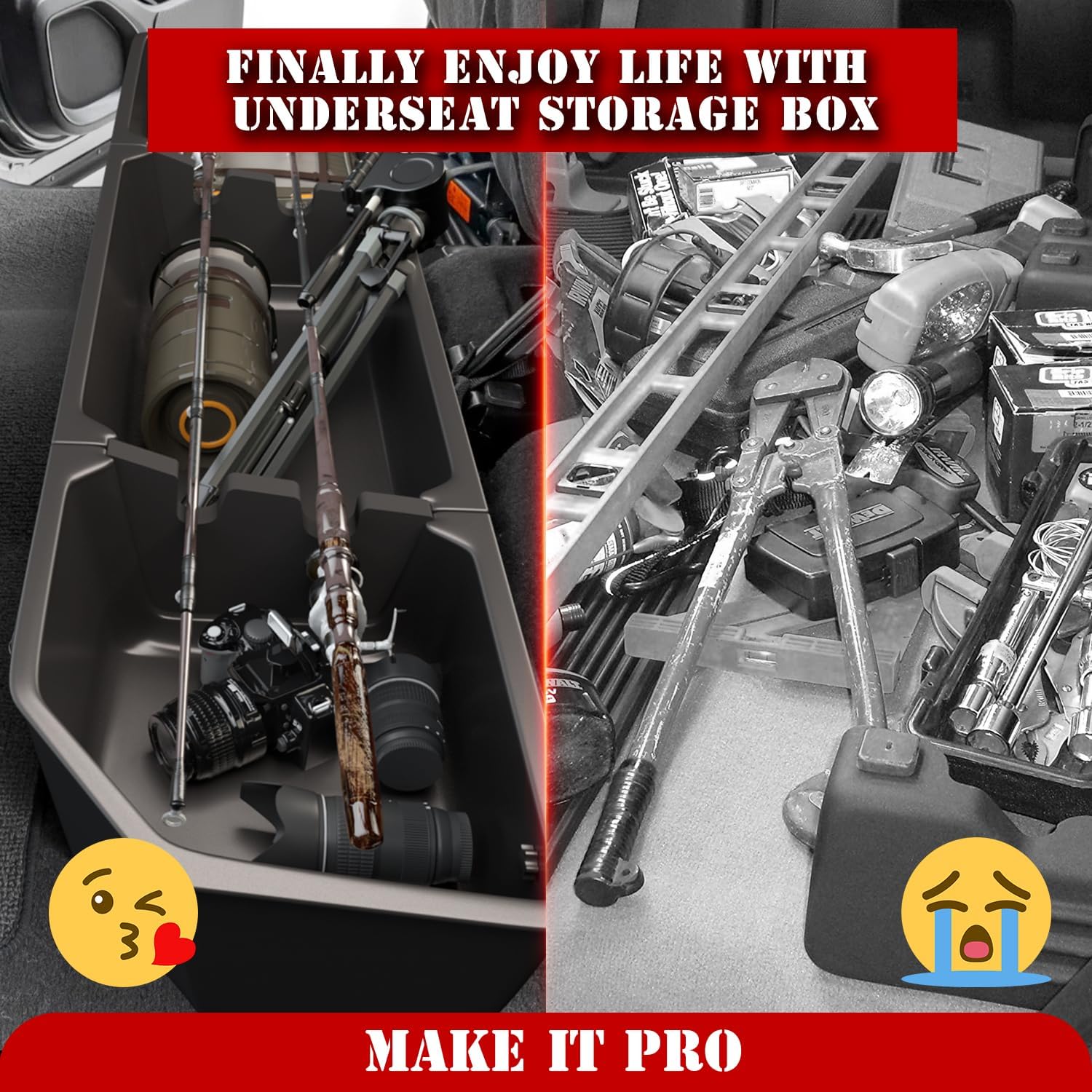 KitsPro Black Rear Underseat Storage Custom Fit 2017-2024 Ford F-250 F-350 F-350 Super Duty and 2015-2024 Ford F-150 SuperCrew Crew Cab Heavy Duty Rear Under Back Seat Box Organizer, Anti Slip