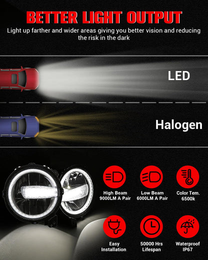 9-inch LED Headlights for Jeep JL/JT, DRL High/Low Beam