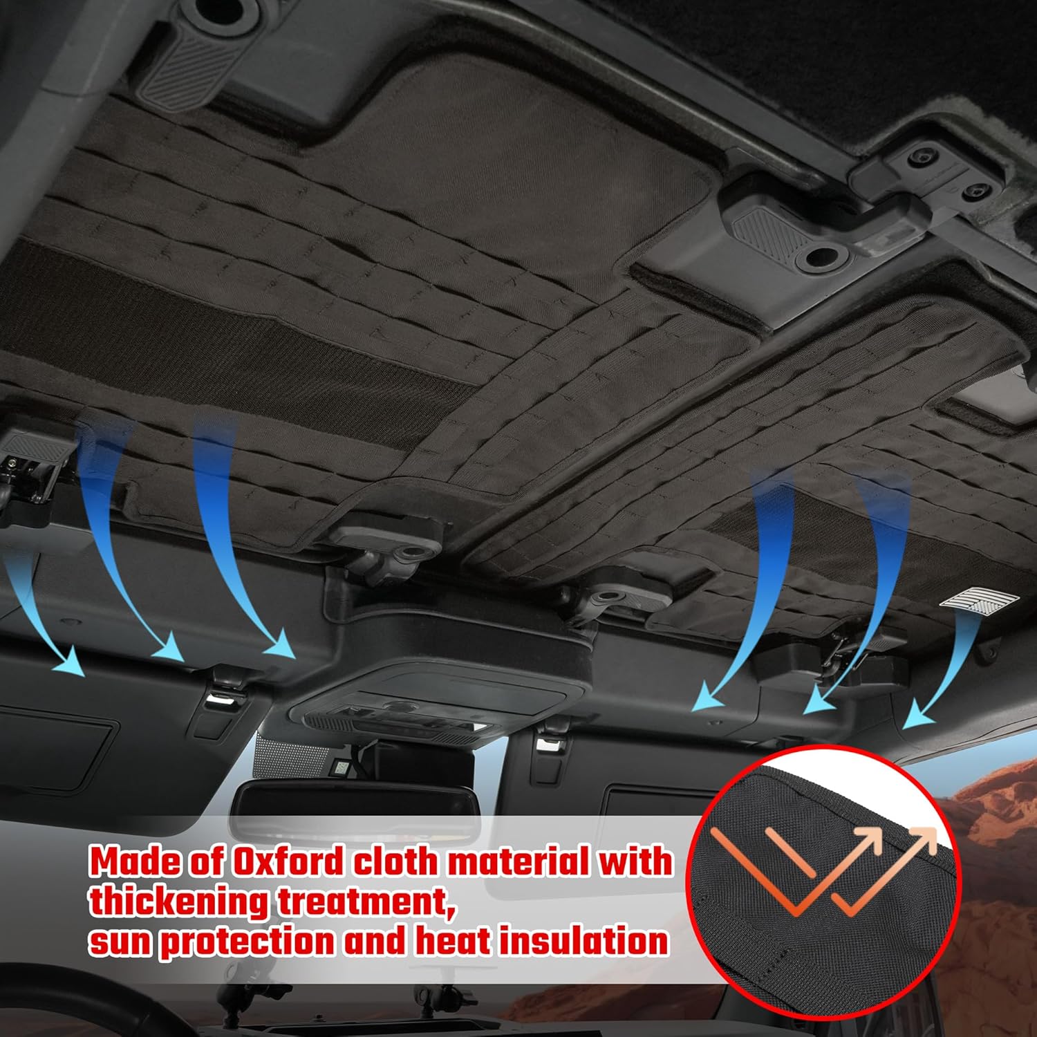 Roof Liner Organizer Overhead Storage Jacket Overhead Car Organizer Car Headliner Storage Organizer For Ford Bronco 2021 2022 2023 2024 2/4 Doors Roof Tactical Vest Accessories With 5 Molle Pouch