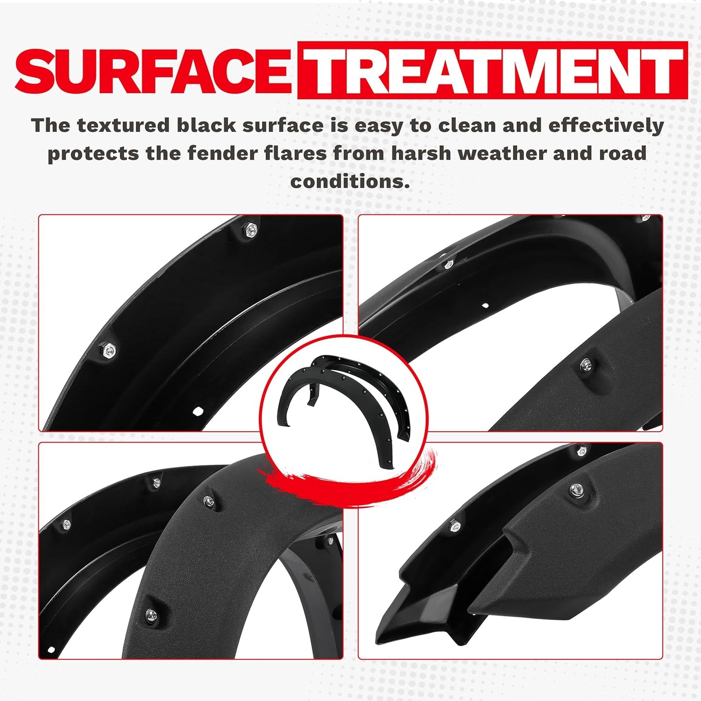 4-PCS Fender Flares for 2009-2018 Ram 1500 & 2019-2023 Classic Fleetside - Textured Black Rivet Style