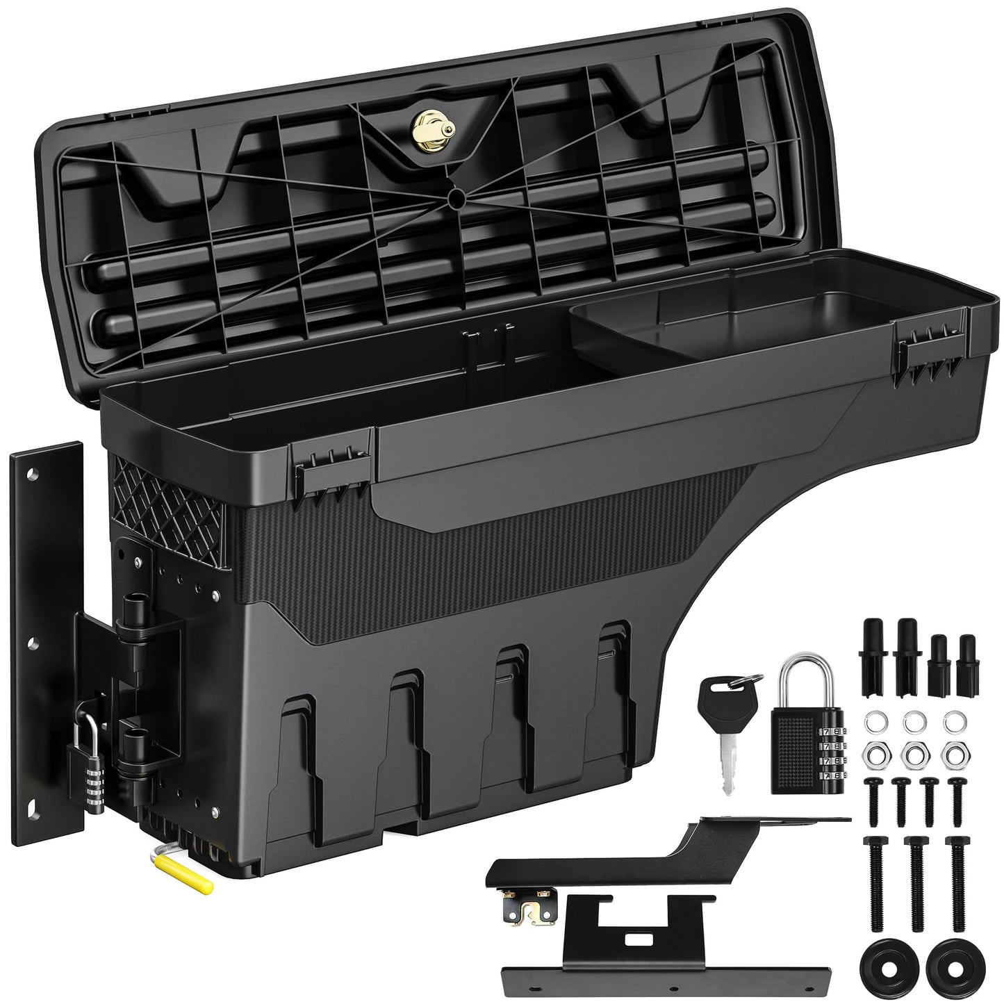 OEDRO Truck Bed Storage Tool Box Fits 2015-2025 Ford F150 Driver Side + Passenger Side, 180 Degree Rotation Rear Tool Boxs with Lockable Lid & Password Padlock, Black Waterproof Wheel Well Storage