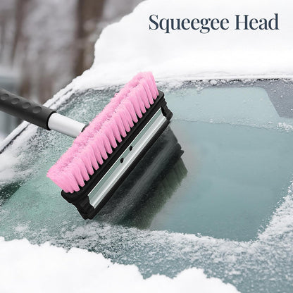 39" Extendable Snow Brush with Squeegee & Ice Scraper - 270° Pivot, Pink
