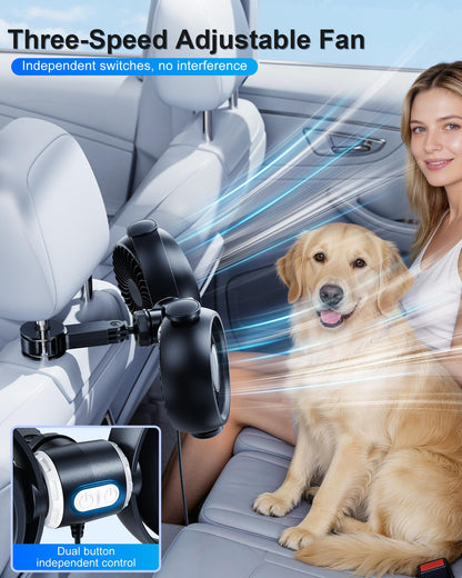 Dual-Head Car Fan: Powerful, Stepless Speed Control, Ideal for All Seats