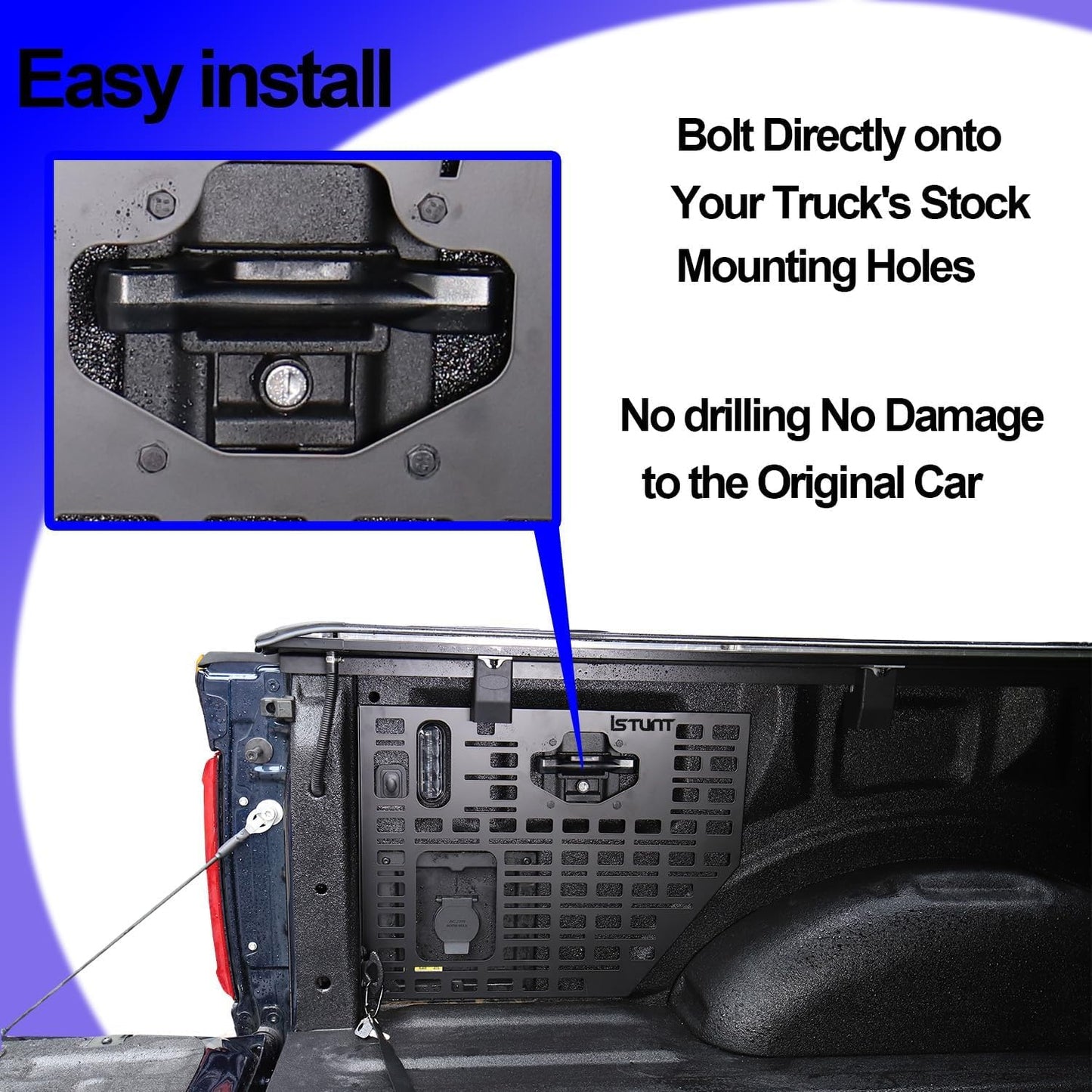Side Bed Molle Panel Rack Steel Rear Trunk Interior Carrier Cargo Luggage Storage Organizer Horizontal Slot Black Fit for Ford F150 2022 2023 2024 2025