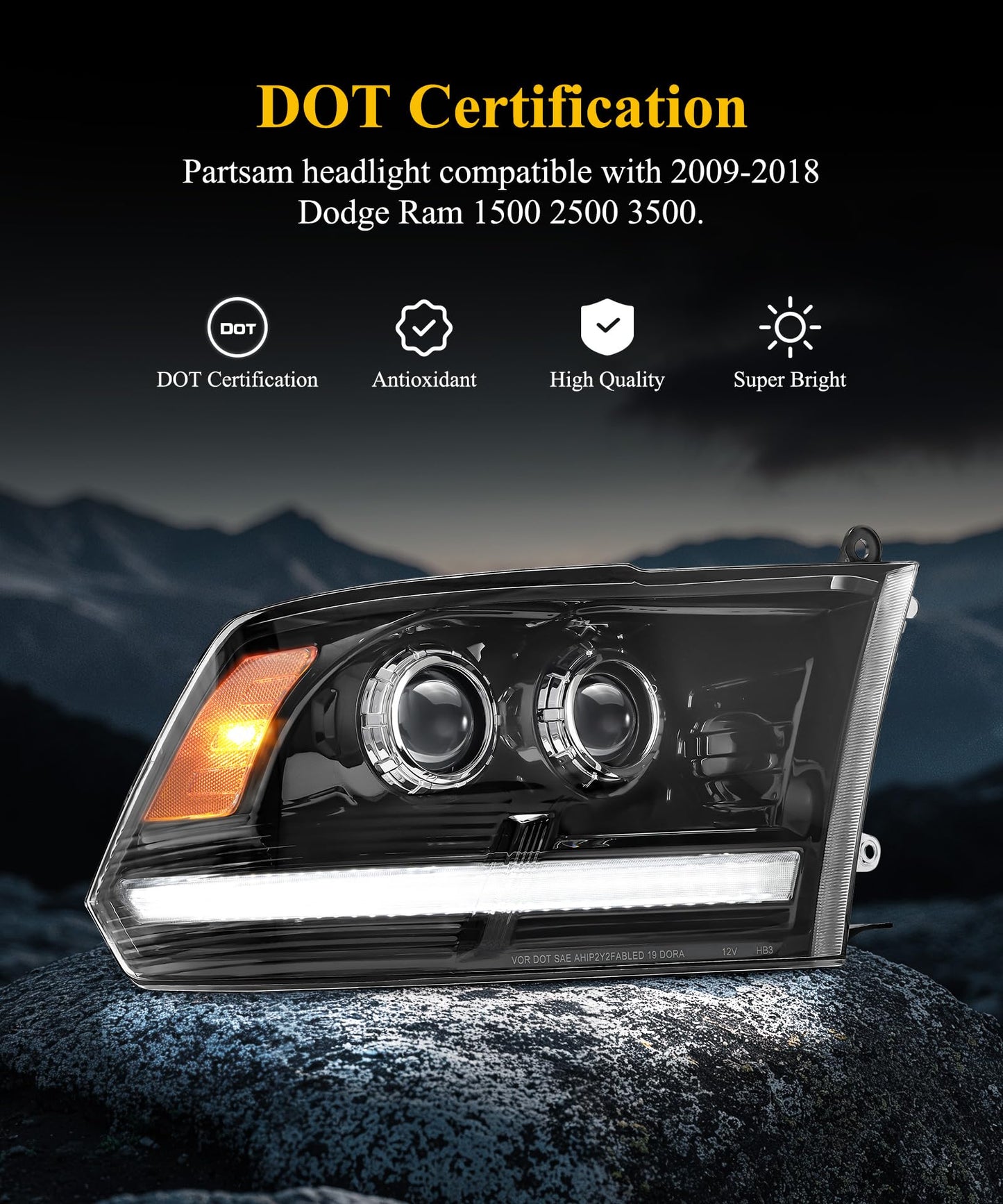 Full LED Projector Headlights for 2009-2018 Ram 1500/2500/3500 - Sequential DRL/Turn, DOT Approved