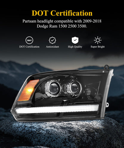 Full LED Projector Headlights for 2009-2018 Ram 1500/2500/3500 - Sequential DRL/Turn, DOT Approved