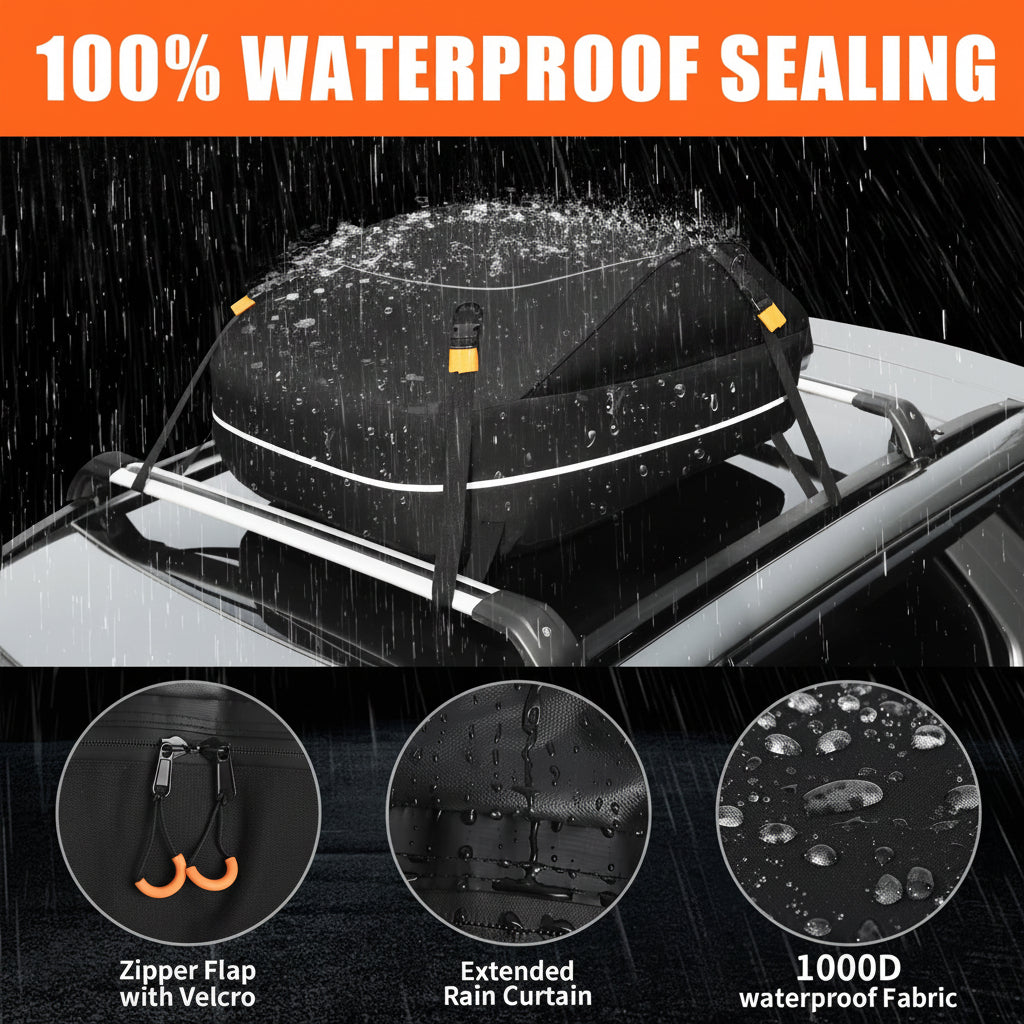 20ft³ Waterproof Rooftop Cargo Bag - Coated Zippers, Anti-Slip Mat, Works w/wo Roof Racks