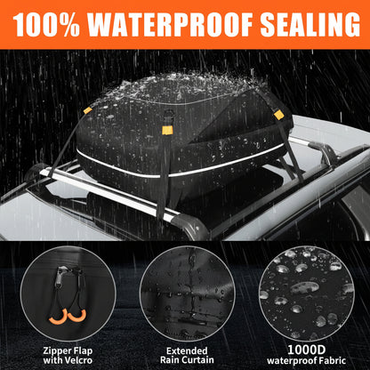 20ft³ Waterproof Rooftop Cargo Bag - Coated Zippers, Anti-Slip Mat, Works w/wo Roof Racks