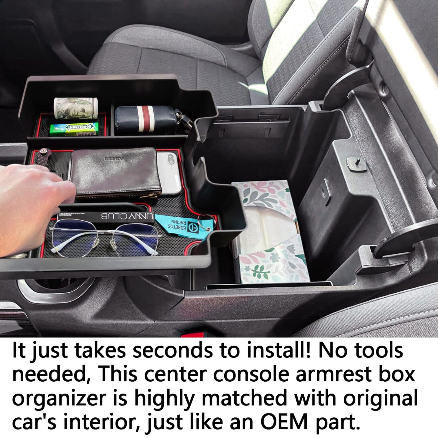 Center Console Organizer Tray for 2019-2023 Chevy/GMC 1500 & HD (Full Console/Bucket Seats Only) - Black