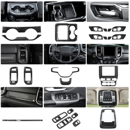 27Pcs Interior Trim Kit Cover Compatible with 2018-2025 Dodge RAM 1500 4-Door,Cup Holder Door Handle Dashboard Panel Roof Reading Light Side Outlet Cover Trim(Red)