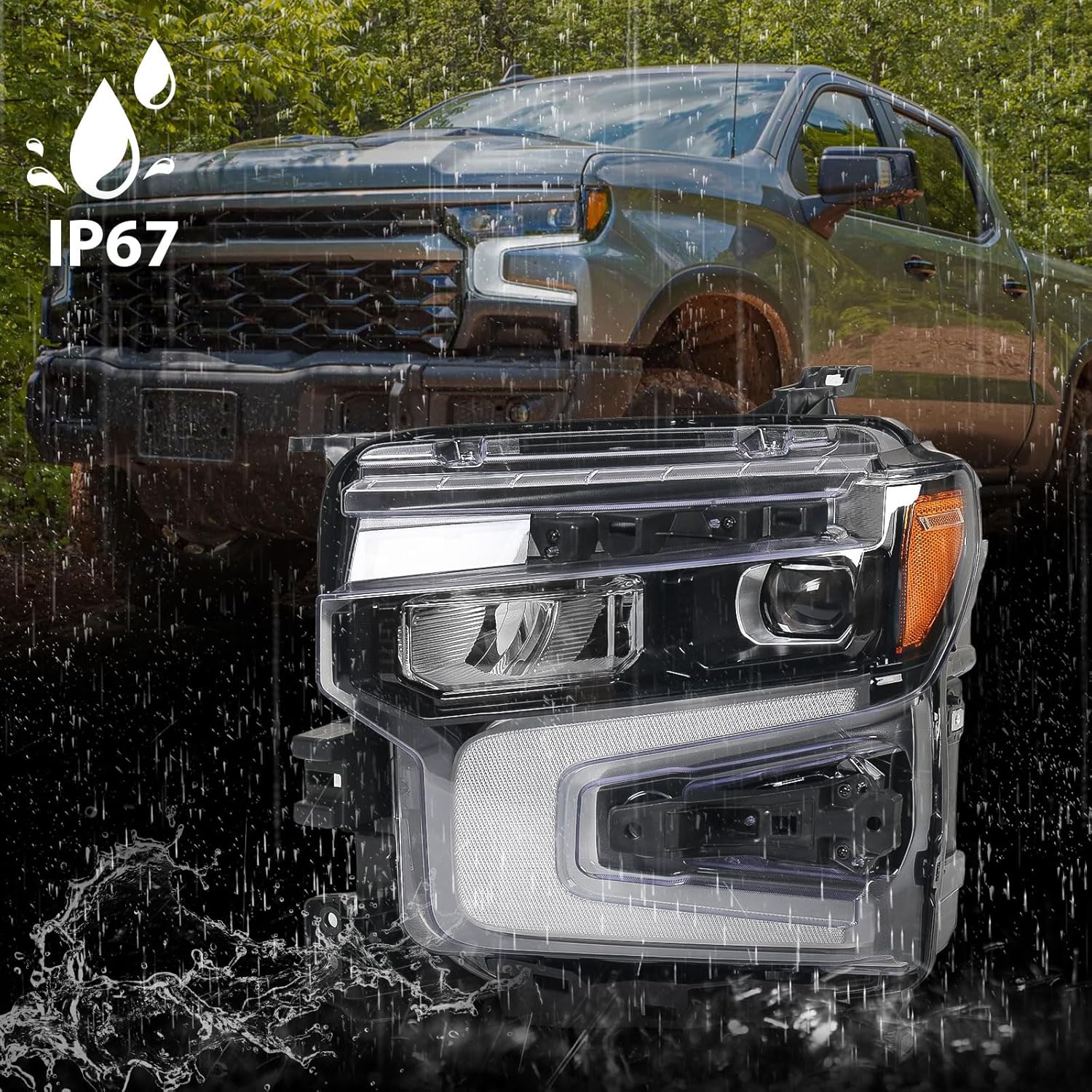 Huray LED Headlight for Chevy Silverado 1500 2022 2023 2024 ZR2 Model LED Head Lamp (Black, Driver Side (Left))