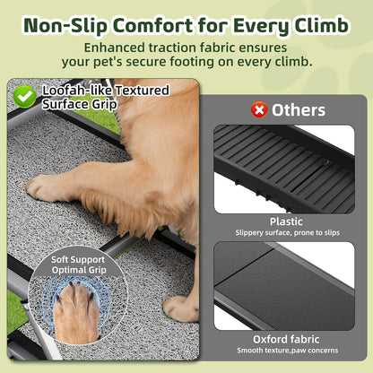 4-Step Aluminum Dog Stairs - 20" Extra Wide, 250 lb Capacity, Non-Slip for Car/SUV/Truck/Bed