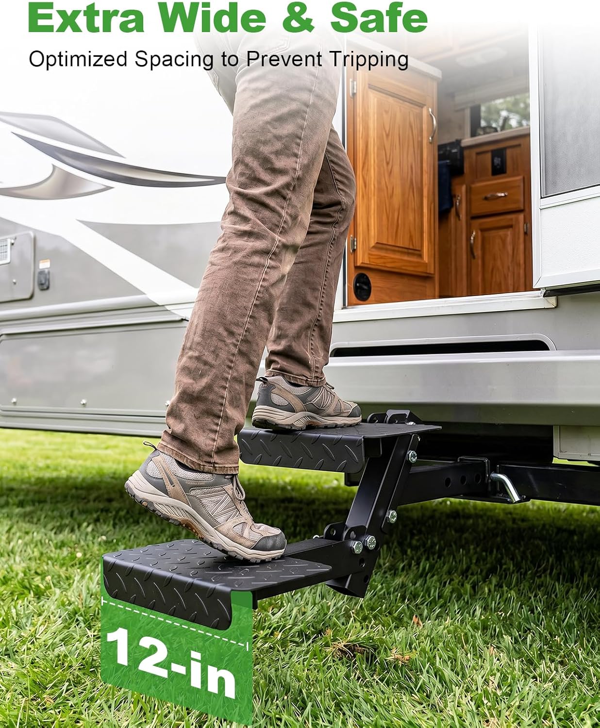 Heavy-Duty Foldable 2-Step Dog Hitch for 2" Receiver - Adjustable Height, Universal for SUV/Truck/RV